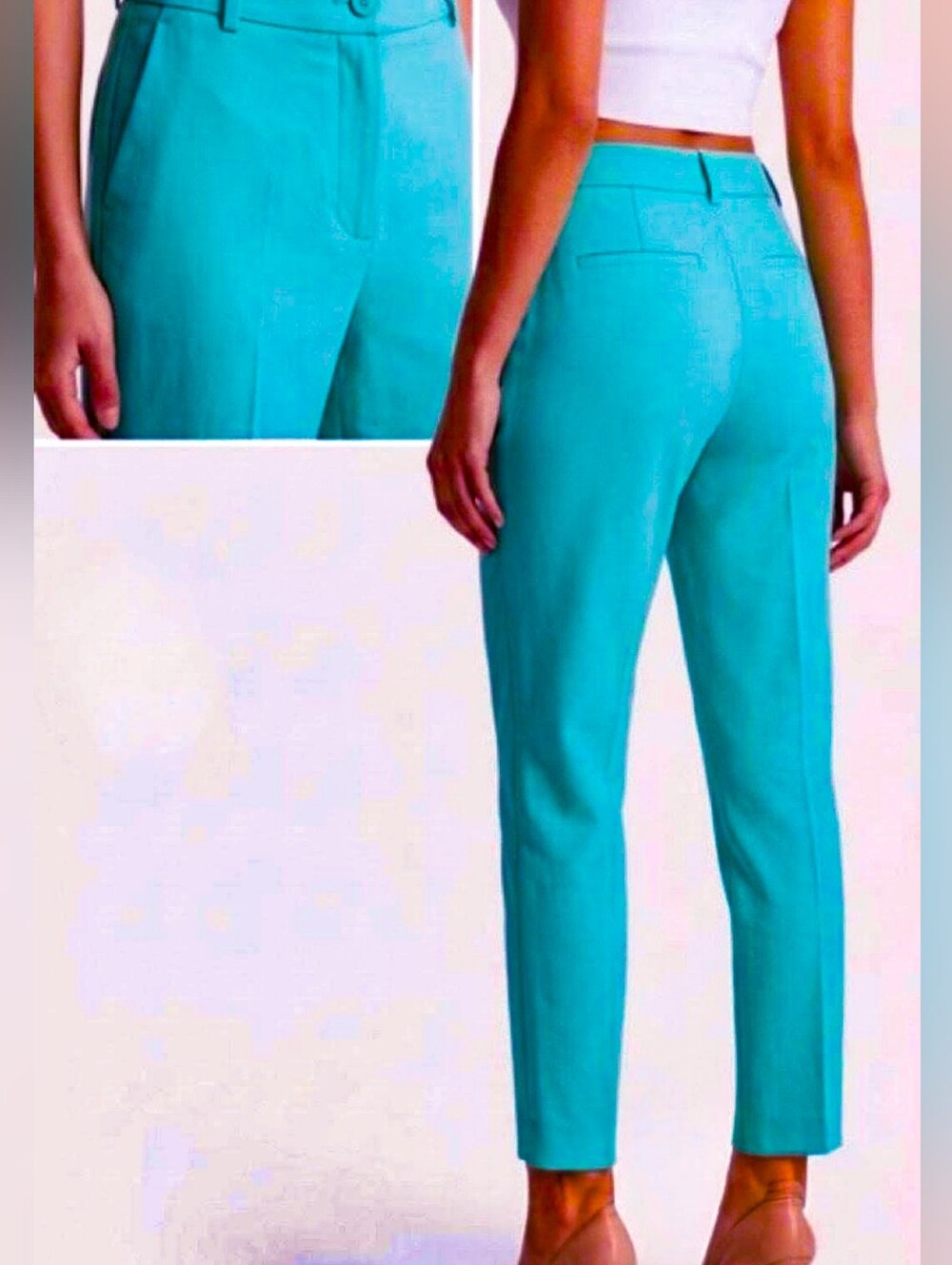 Flaw NWT Teal CHAIKEN & CAPONE Jackie Ankle Length Mid-Rise Pants 4 Old Money S